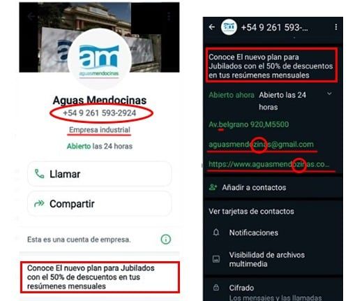 Denuncian que un número de WhatsApp realiza estafas en nombre de Aysam. Foto: Aguas Mendocinas.