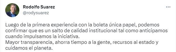 El gobernador Rodolfo Suárez destacó la implementación de la boleta única.