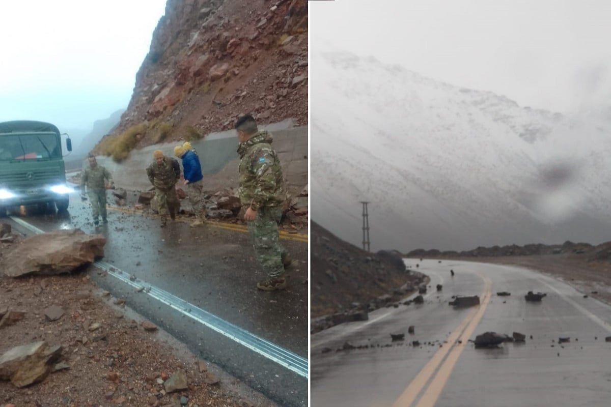 Temporal en Alta Montaña: se desprendieron piedras sobre la ruta 7 y hay alerta por nevadas (Prensa Gendarmería Nacional)