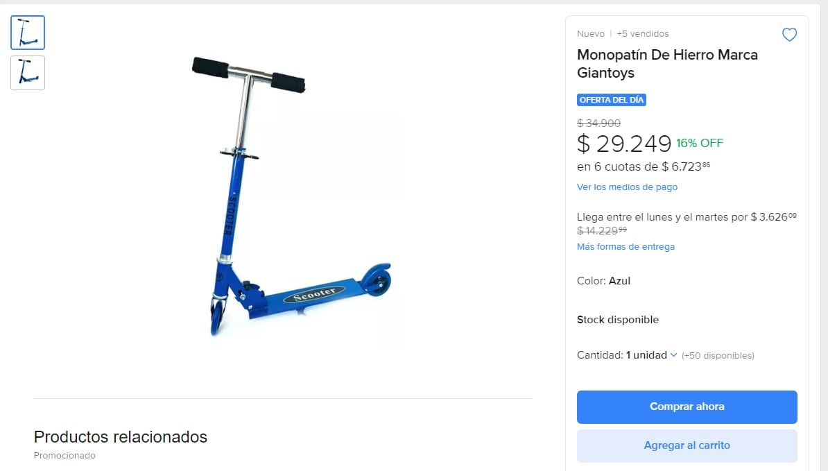 Oferta de monopatín como regalo del Día de la Niñez