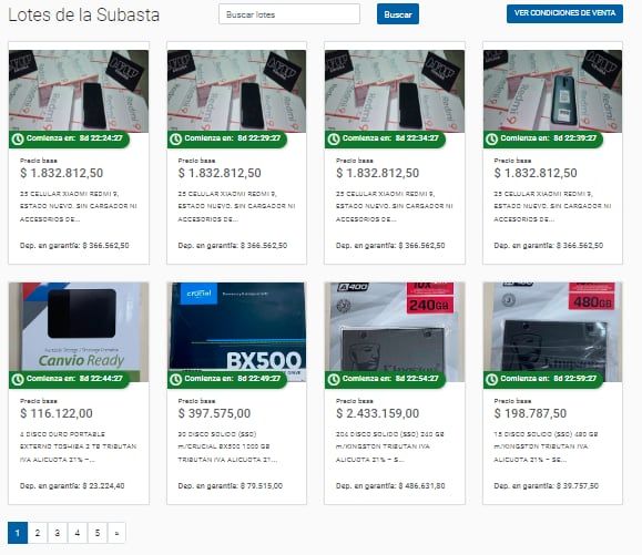 Algunos de los lotes de celulares que se subastarán el 4 de julio. Foto: captura.