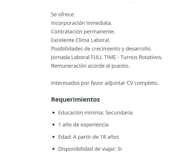 Técnico electromecánico en Neverland. Captura: Computrabajo