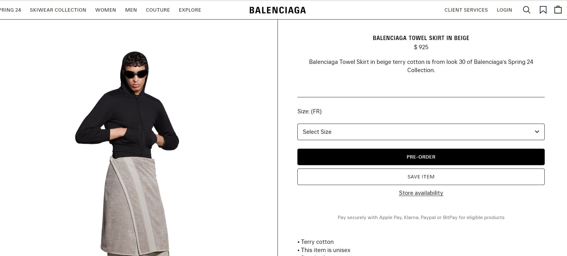 Balenciaga lanzó una absurda falda de toalla que vale casi 1.000 dólares - Balenciaga