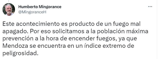 El Secretario de Ambiente y Ordenamiento Territorial dio detalles del incendio - Twitter Humberto Mingorance