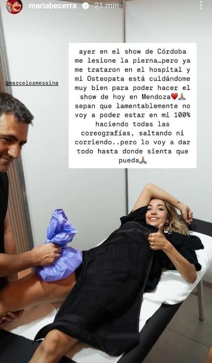 María Becerra debió ser atendida de urgencia en un hospital. Captura: Instagram