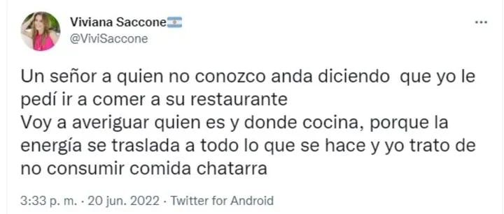 El posteo de Viviana Saccone contra el chef