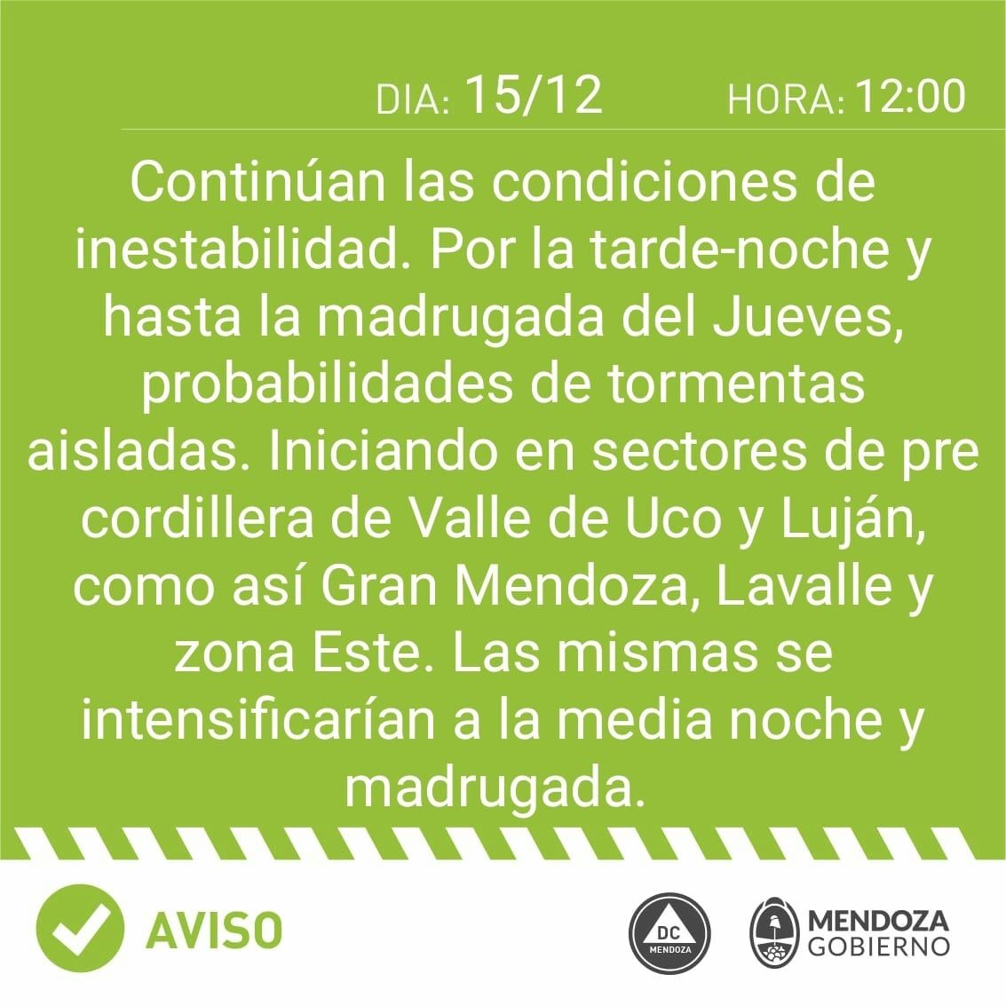 Comunicado de Defensa Civil.