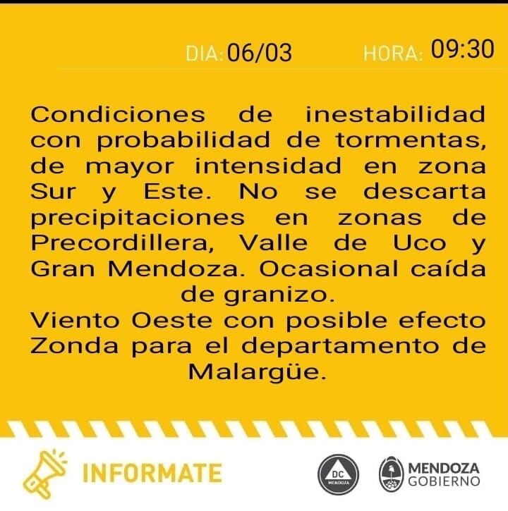 Alerta de Defensa Civil por tormentas (06/03)