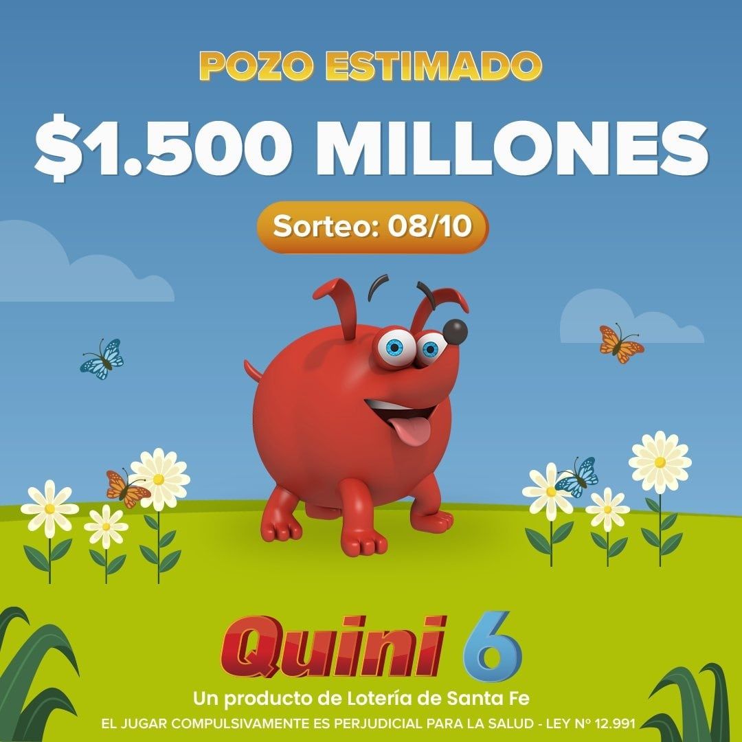 Quini 6 de $1.500 millones: sorteo domingo 8 de octubre (Lotería de Santa Fe)