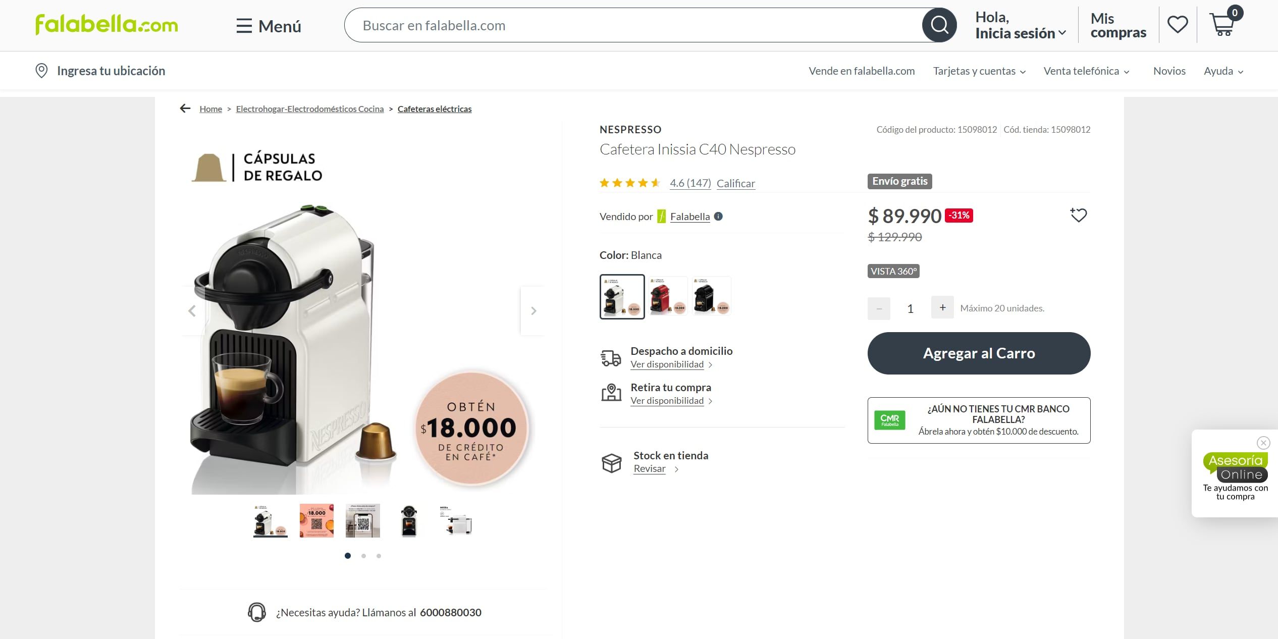 Cafetera Nespresso, precio Chile.