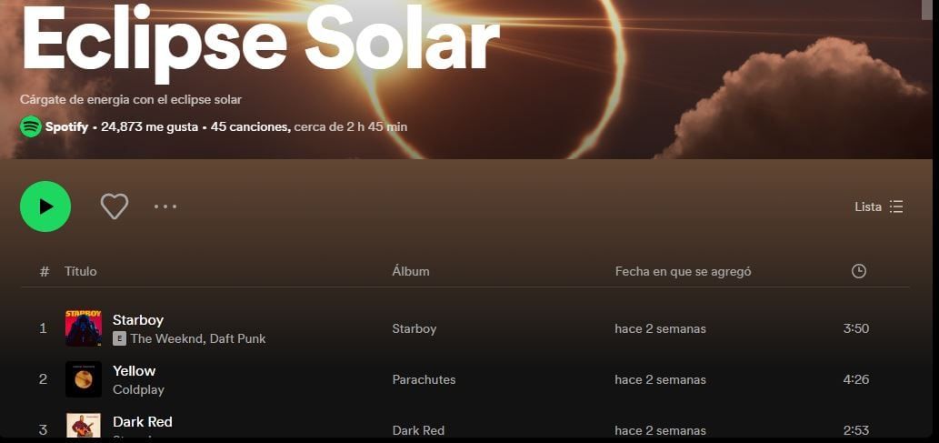 Spotify creo una lista para revivir el eclipse solar del pasado lunes.