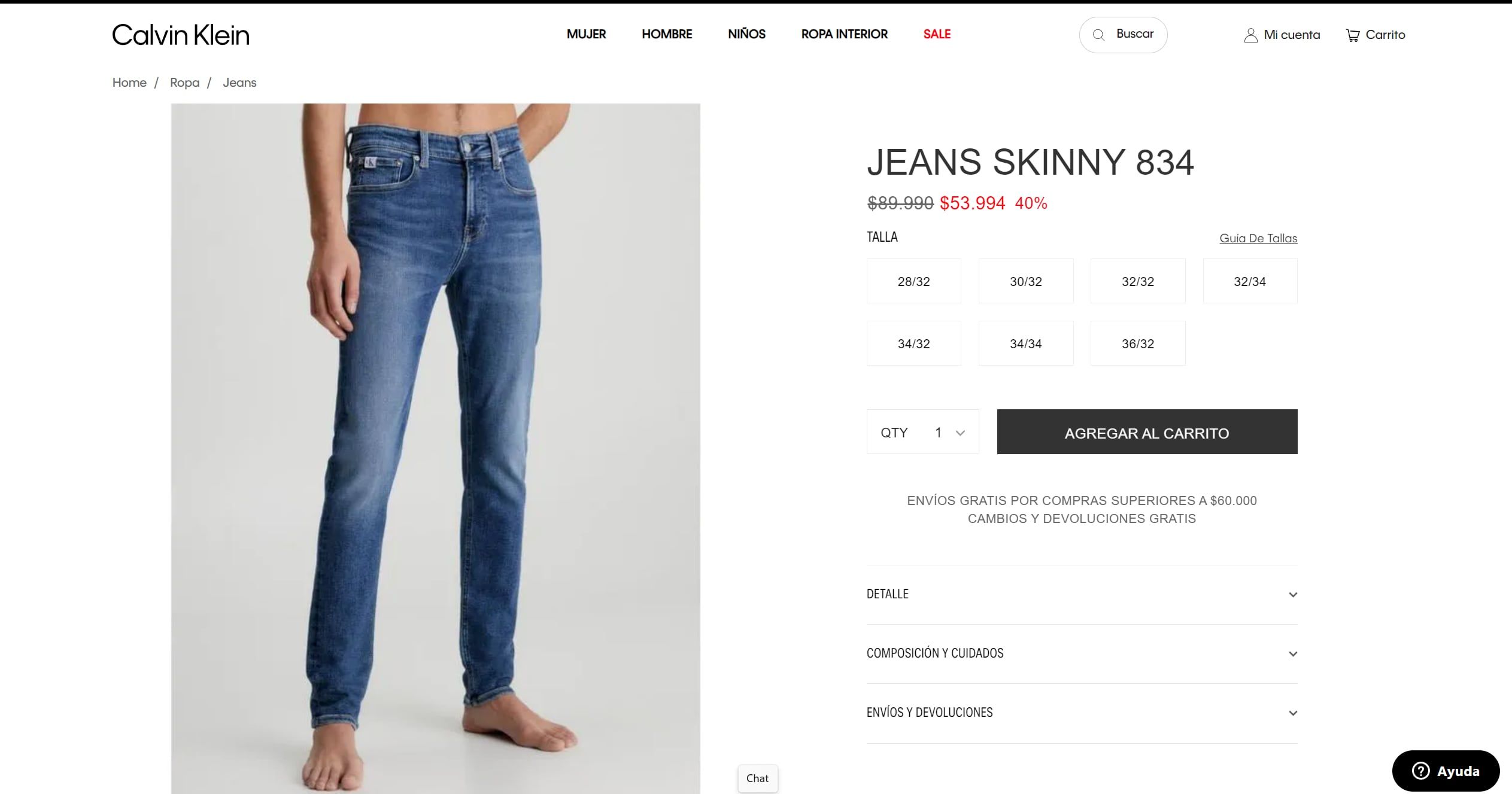 Jean Calvin Klein hombre, precio en promo en Chile.