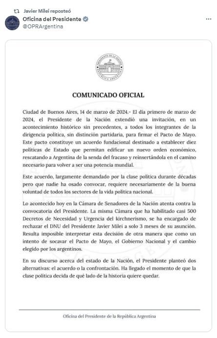 El comunicado de la Oficina del Presidente - X