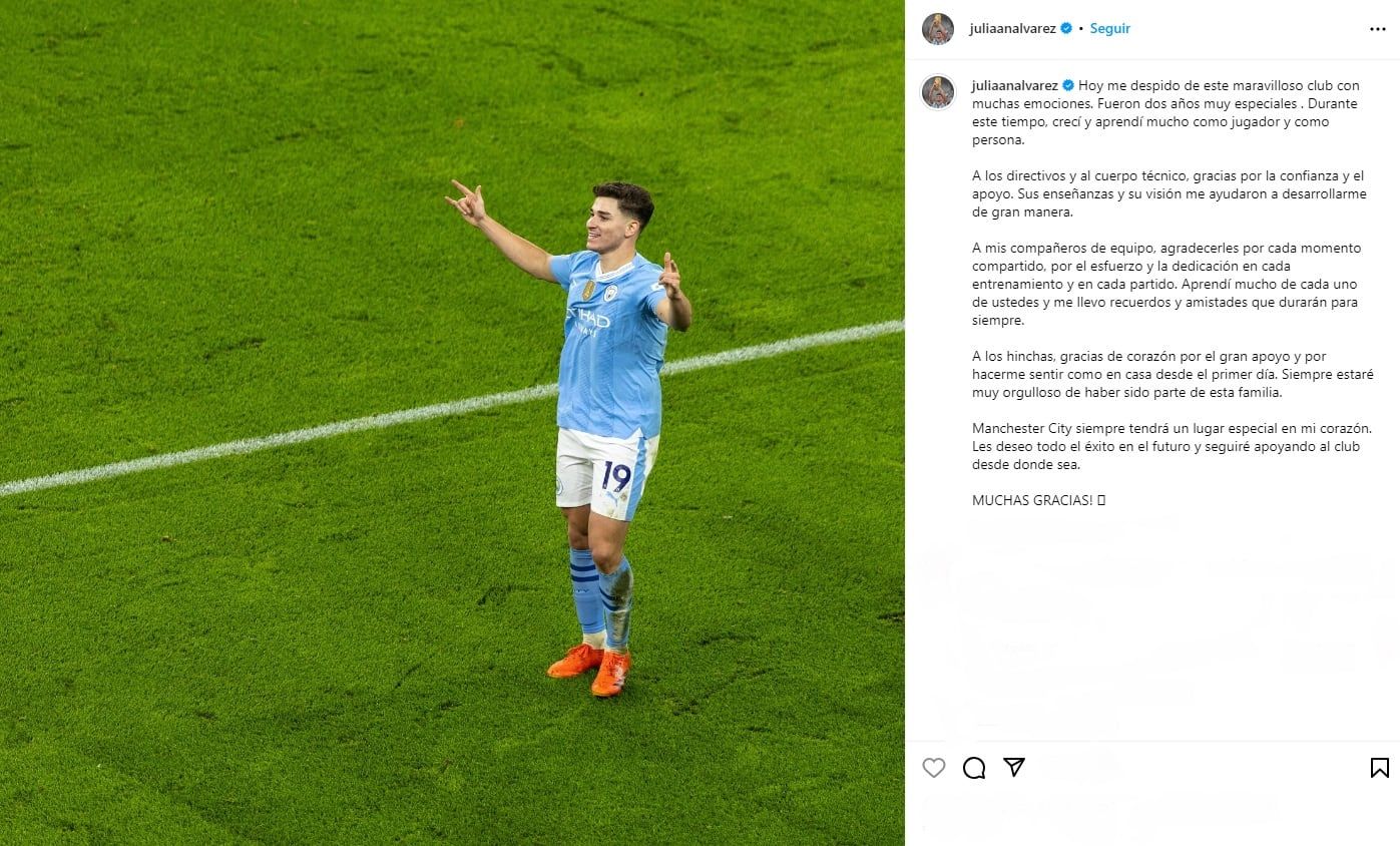 La emotiva despedida de Julián Álvarez del Manchester City