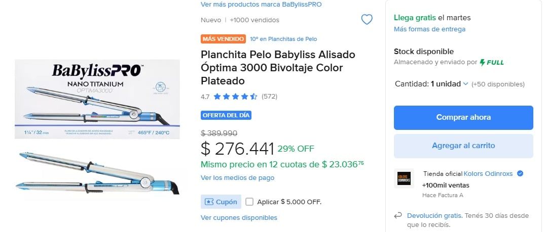 En nuestro país el mismo modelo se encuentra a $276.441 argentinos en la página oficial de Mercado Libre, con un 29% de descuento.