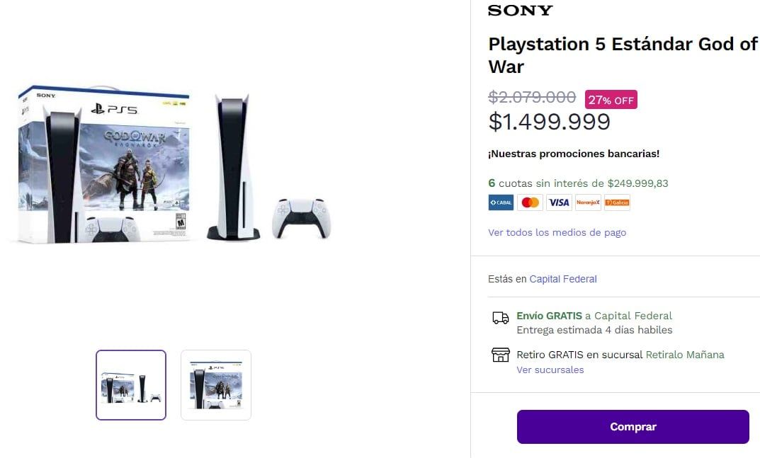 Precio de PS5 en Frávega (Argentina)