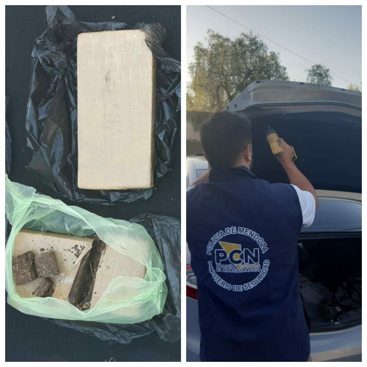 Los ladrillos de marihuana detectados en las puertas del rodado. /Gentileza Lucha contra el Narcotráfico.