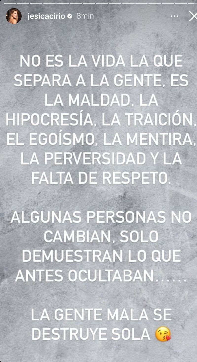 Jesica Cirio fue tajante con un mensaje de Instagram