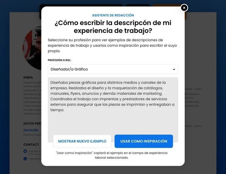 Las sugerencias que ofrece Resume Maker para redactar tu curriculum vitae con aspecto profesional.