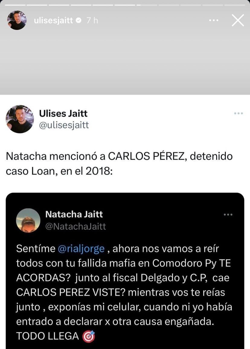 La publicación que compartió el hermano de Natacha en sus redes.