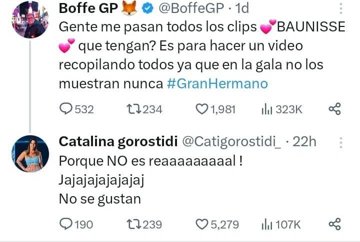 Catalina desmintió en las redes sociales el romance entre Denisse y Bautista y fue duramente criticada