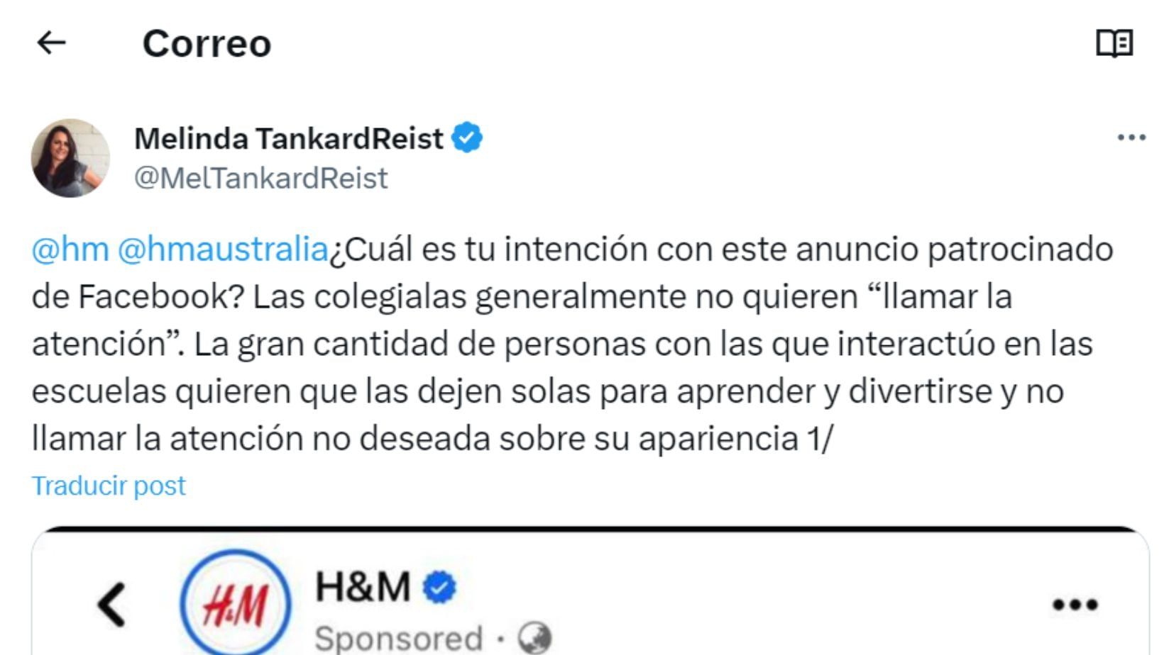 El posteo de Melinda Tankard en su cuenta de X abrió la polémica