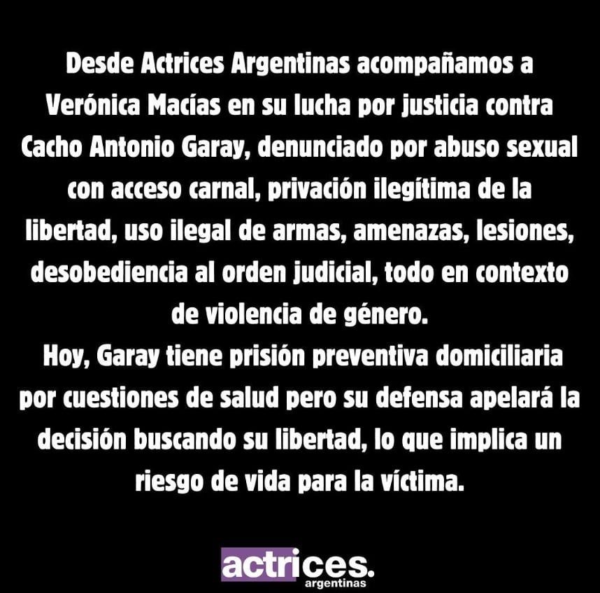 El comunicado de Actrices Argentinas contra Cacho Garay / Instagram