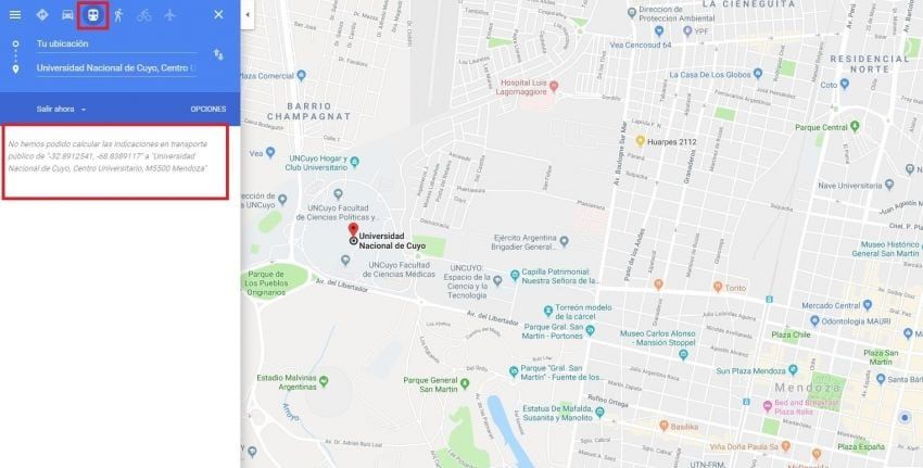 
    Google Maps funciona con problemas esta mañana al establecer recorridos de colectivos en el Gran Mendoza.
   