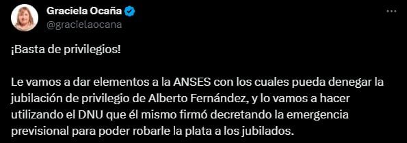 Graciela Ocaña se presentará ante la ANSES con el fin de denegarla la jubilación a Alberto Fernández.