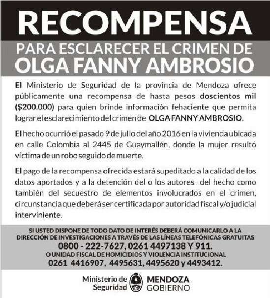 La oferta del Ministerio de Seguridad y la mujer asesinada a golpes en un hecho nunca aclarado