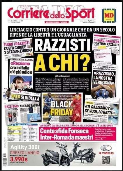      La nueva tapa de Corriere dello Sport asegurando que no son racistas.    