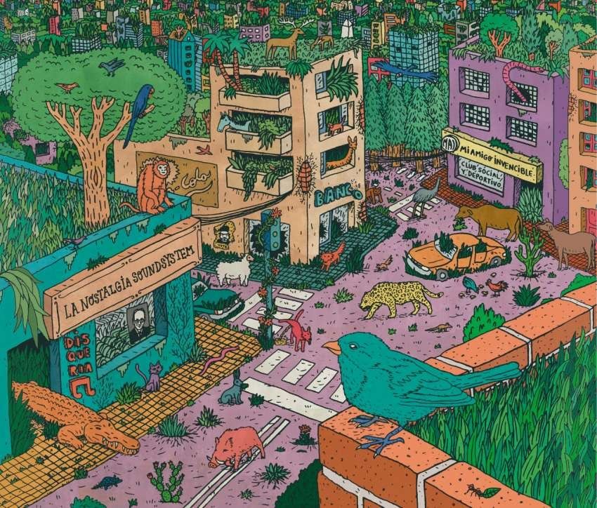 Arte de tapa del disco “La Nostalgia Soundsystem” de la banda Mi Amigo Invencible.