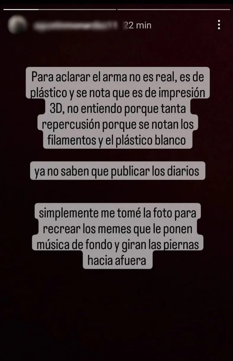 El descargo del sanjuanino que se grabó con un arma de plástico en un shopping de San Juan (Instagram)