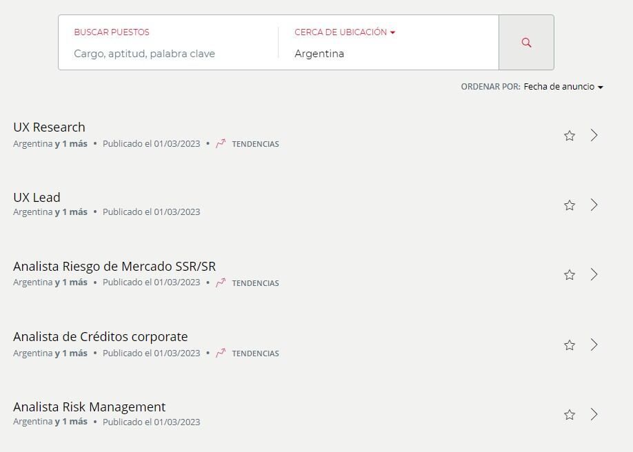 Algunos de los empleos que ofrece ICBC. Foto: captura de pantalla.