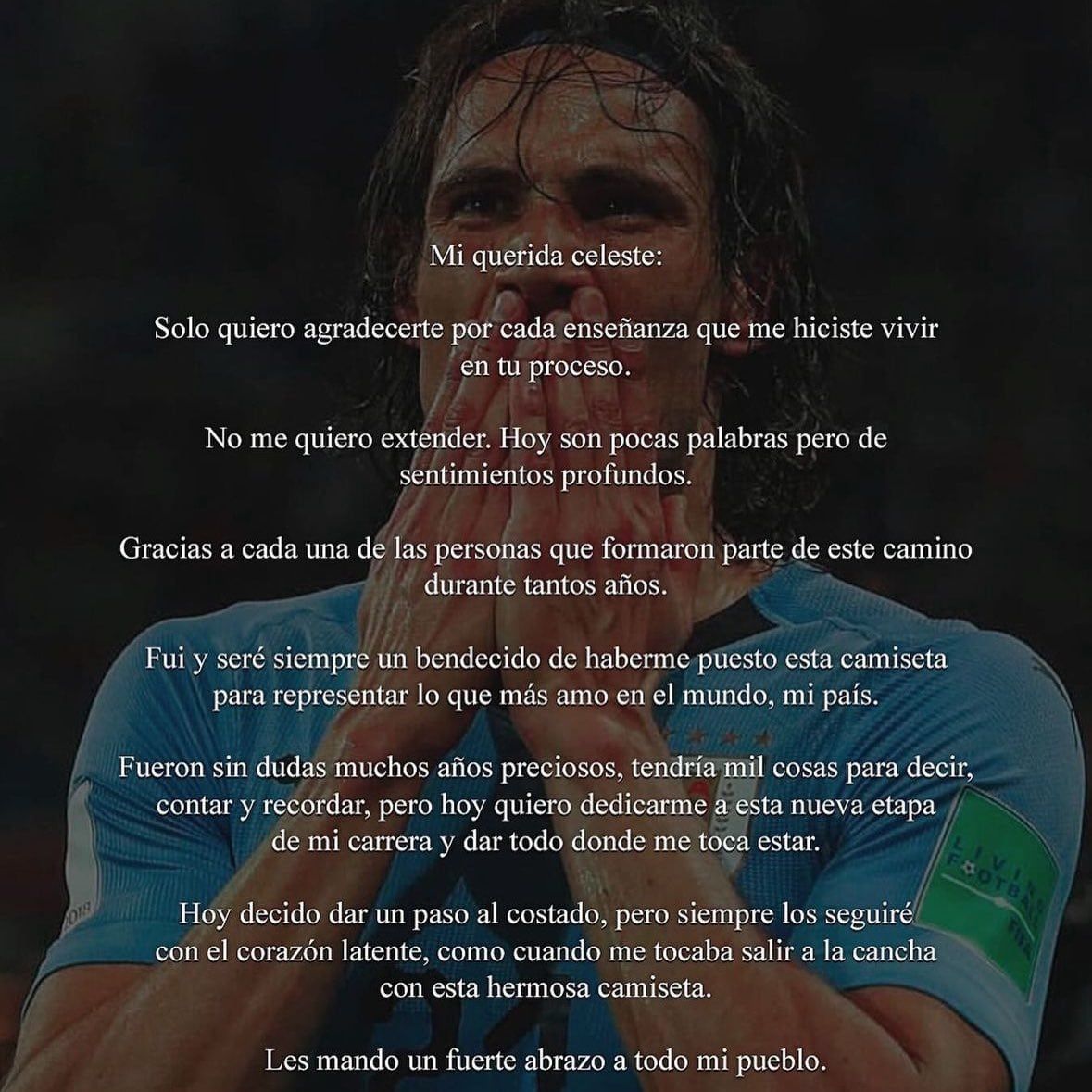 La carta de Edinson Cavani para despedirse de Uruguay