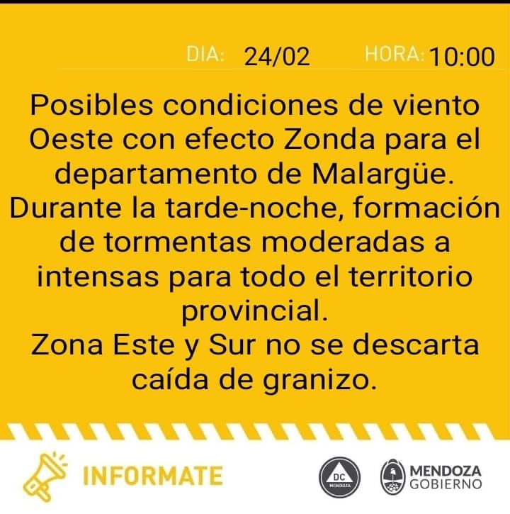 Defensa Civil emitió alerta amarilla por tormentas y Zonda
