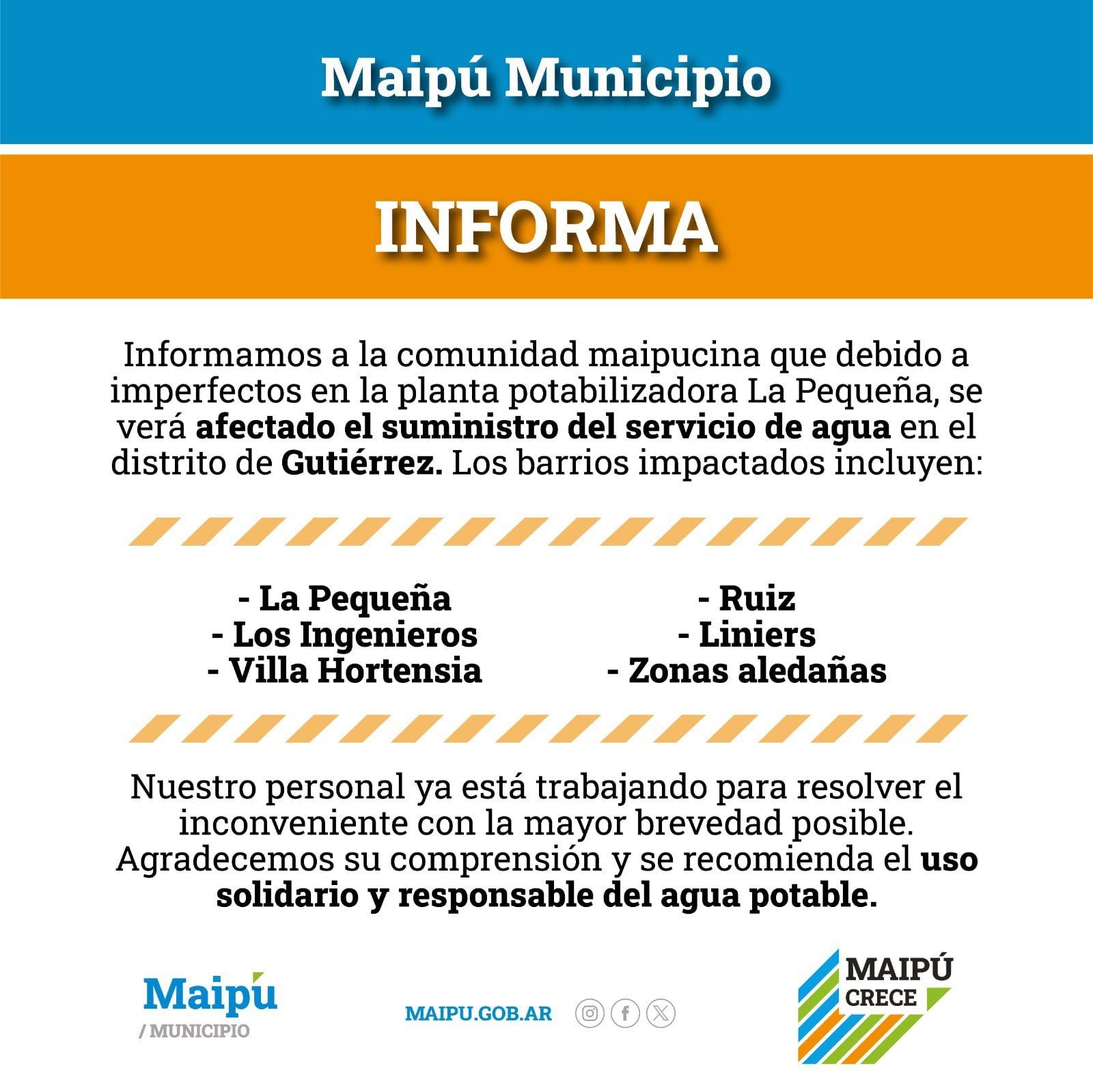 Corte de agua en Maipú