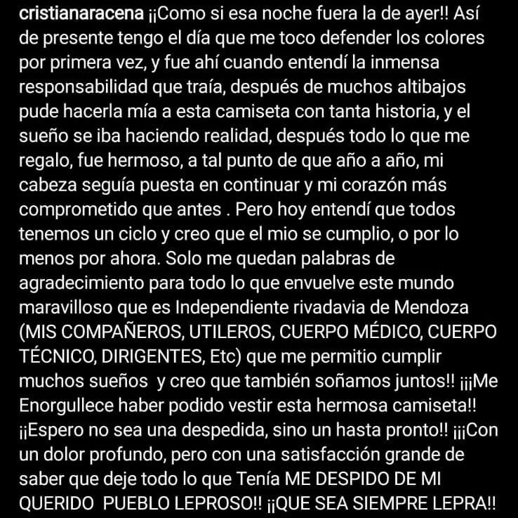 El capitán de la Lepra anunció que no seguirá en Independiente Rivadavia.