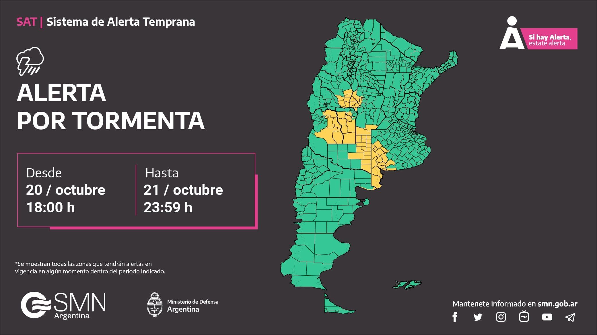 Alerta amarilla en Mendoza por tormentas en las primeras horas de este lunes. Imagen: X /  @SMN_Alertas