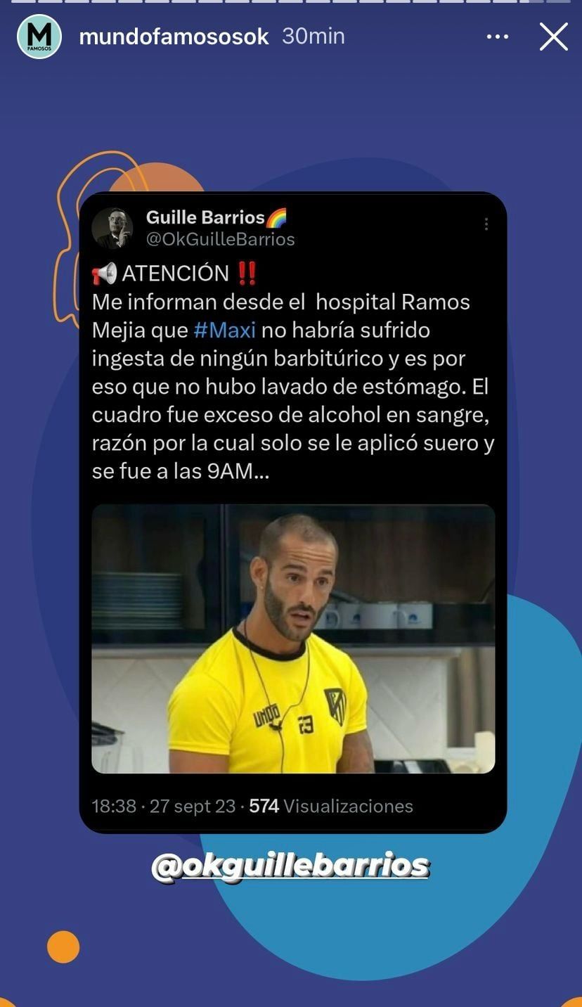 Salió a la luz otra versión por la que Maxi Guidici estuvo pocas horas internado.