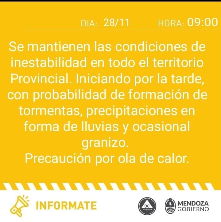 Alerta de Defensa Civil por tormentas (28/11)