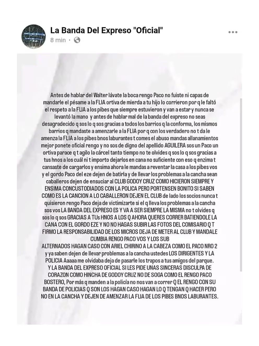 La publicación de la La Banda del Expreso (oficial).