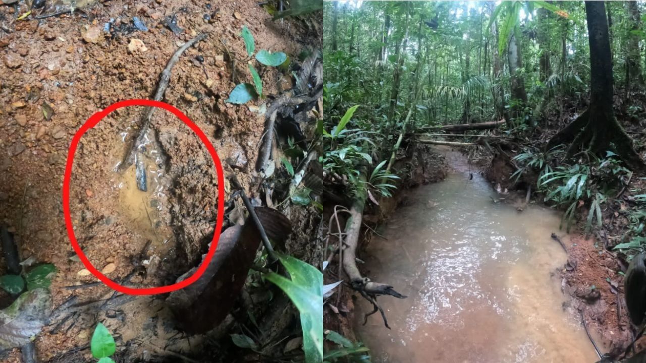 Cada pista que encontraban los soldados fue fundamental para dar con el paradero de los menores. En la foto -marcado con un círculo rojo- se aprecia la huella de uno de los menores. 