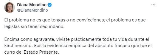 La cansiller Diana Mondino y la diputada del Frente Patria Grande, Natalia Zaracho, protagonizaron un fuerte cruce en las redes sociales - X
