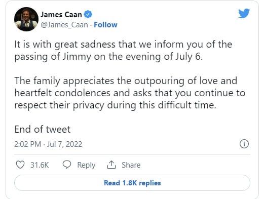 Murió James Caan: así lo confirmaba la familia en Twitter