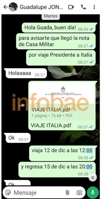 En Casa Rosada desmienten a Villarruel y aseguran que había sido notificada dos días antes del viaje de Milei. Gentileza Infobae