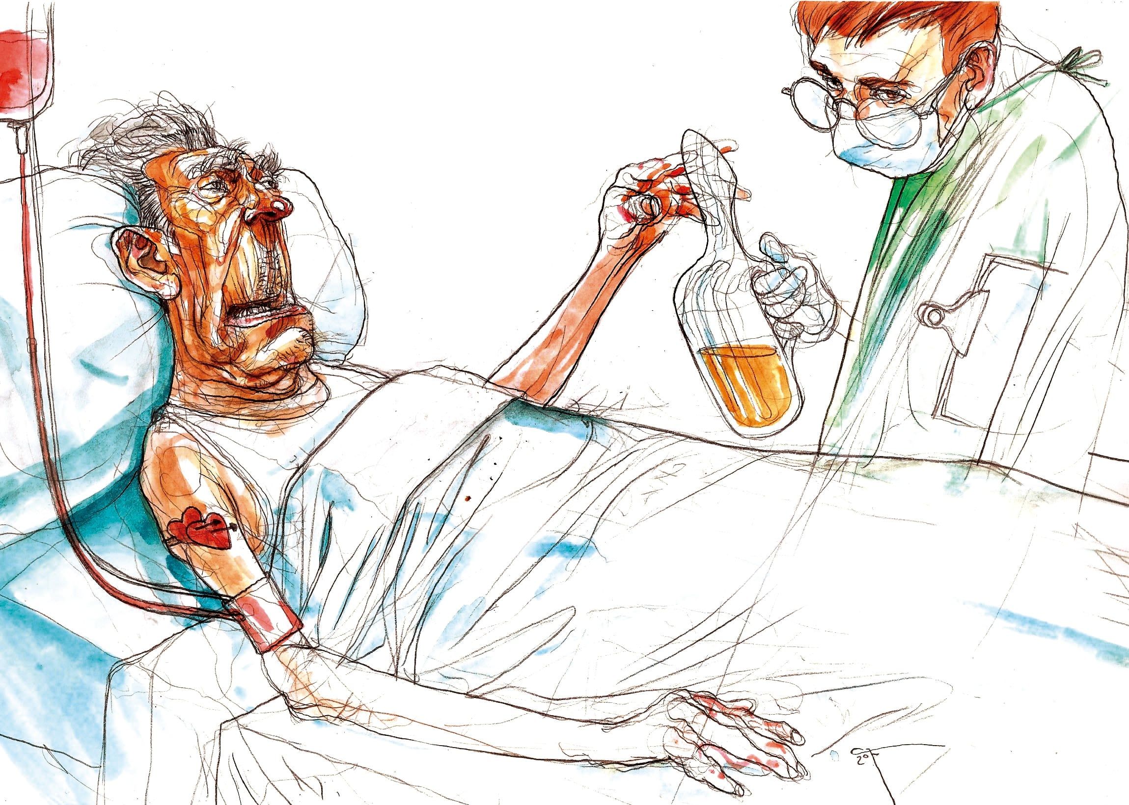 Papagayo. Iustración de Gabriel Fernández para el cuento "Viejo con problemas de riñoñes" de Federico Ceconato.