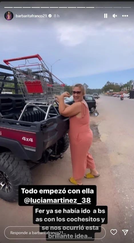 Barby Franco usó un changuito de supermercado para pasear a su hija.