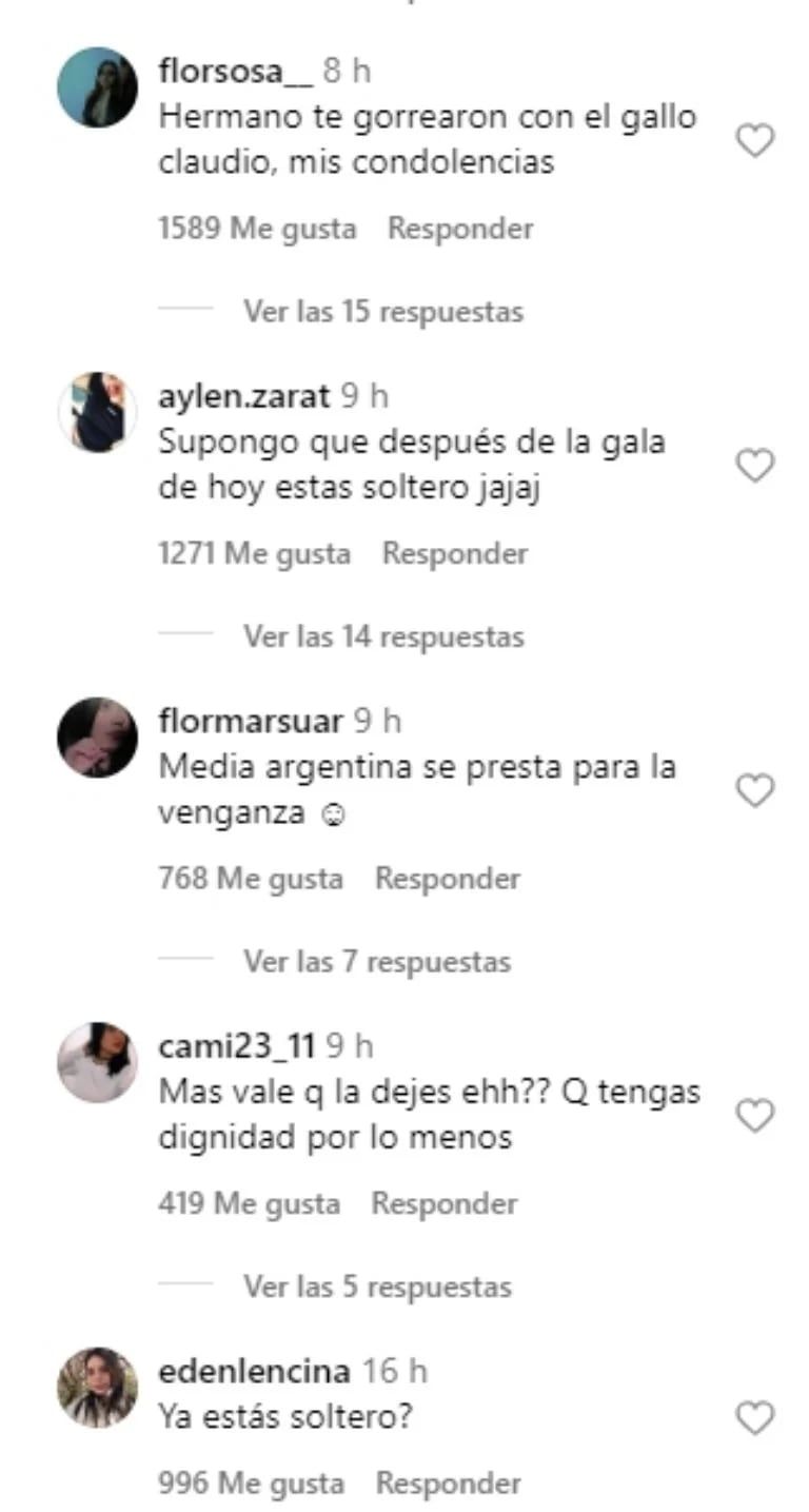 Los comentarios a Brian, el novio de Sabrina, en Instagram