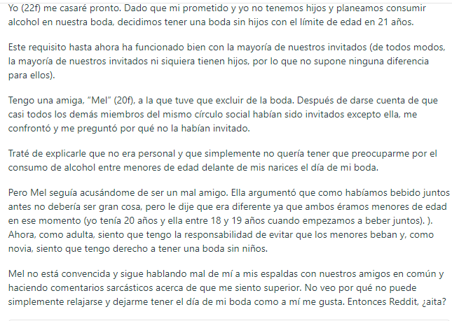 Así manifestó su decisión la novia de 22 años. Gentileza: Captura Reddit.